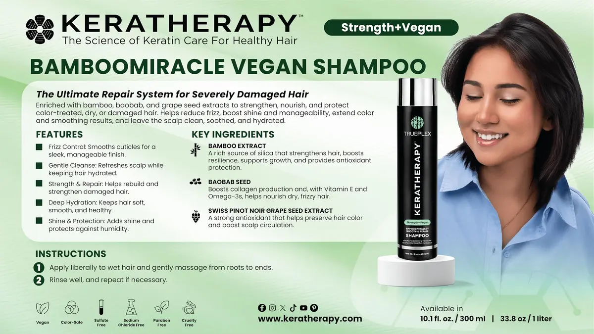 Trueplex KERATHERAPY Bamboo Miracle Smooth & Repair Shampoo 300 ml | Hydrating & Smoothing for Damaged & Frizzy Hair - view 2