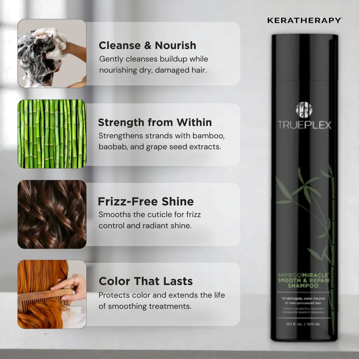 Trueplex KERATHERAPY Bamboo Miracle Smooth & Repair Shampoo 300 ml | Hydrating & Smoothing for Damaged & Frizzy Hair - view 4