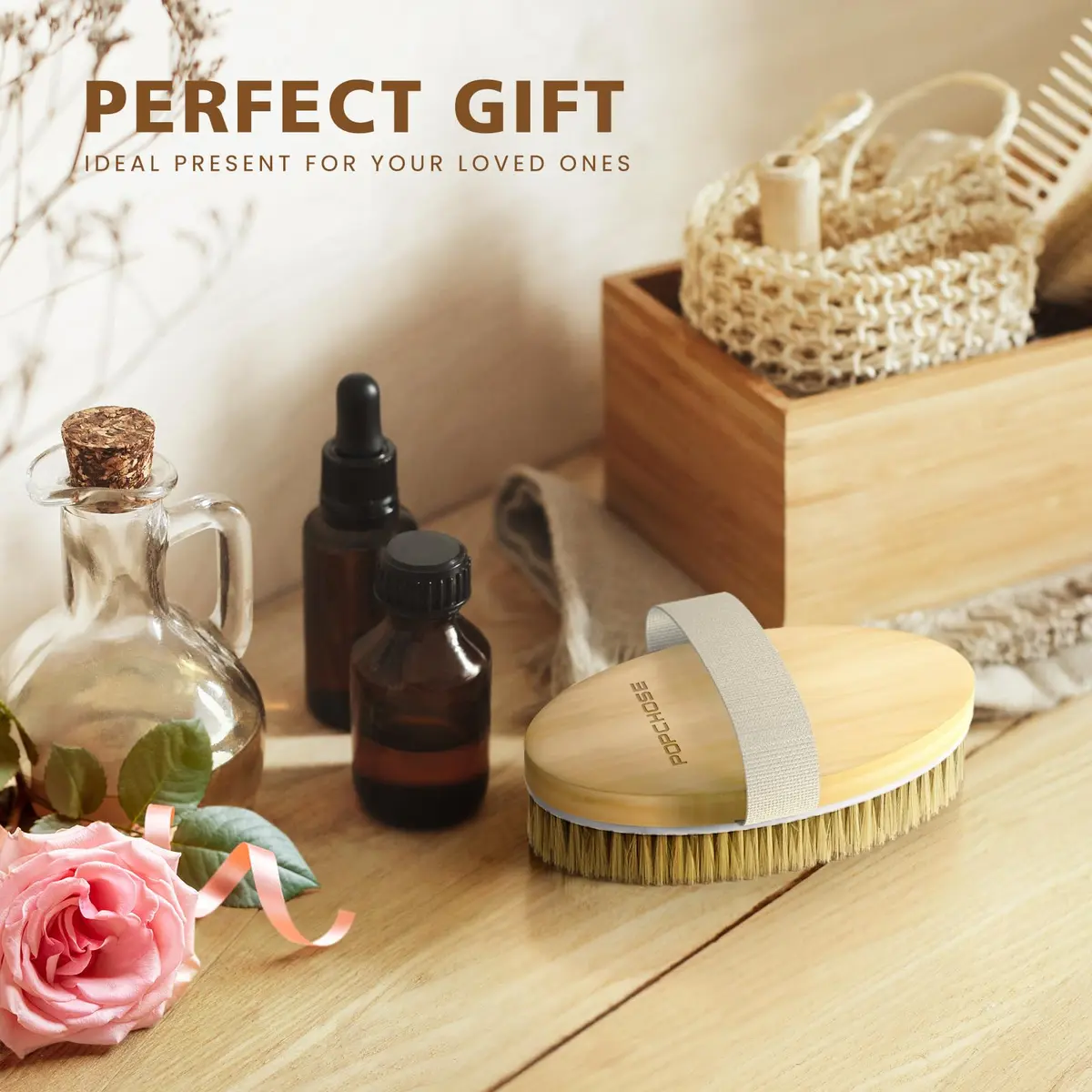 POPCHOSE Dry Brush for Lymphatic Drainage, Dry Brushing Body Brush | Natural Boar Bristles & Wooden Handle - view 8