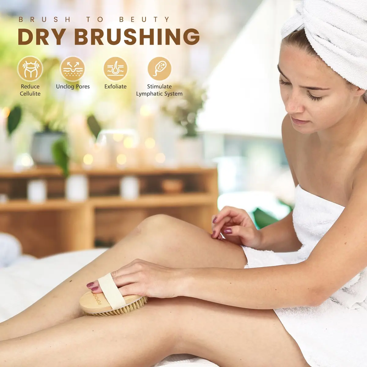 POPCHOSE Dry Brush for Lymphatic Drainage, Dry Brushing Body Brush | Natural Boar Bristles & Wooden Handle - view 3