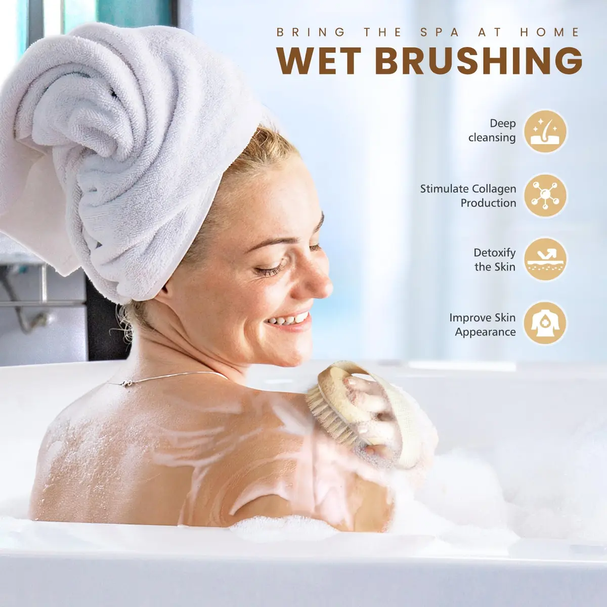 POPCHOSE Dry Brush for Lymphatic Drainage, Dry Brushing Body Brush | Natural Boar Bristles & Wooden Handle - view 4