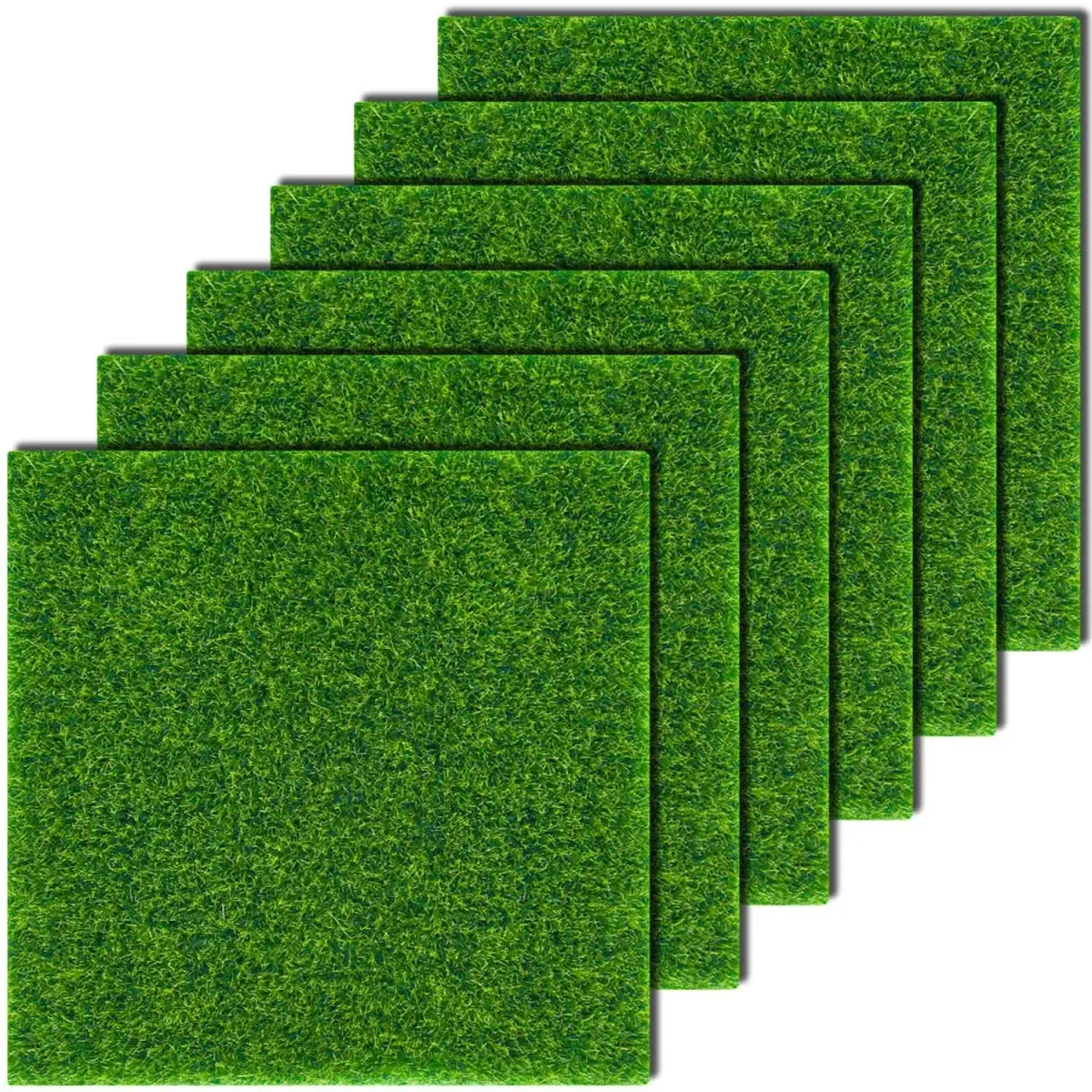 KISEER 6 Pack Artificial Grass Mats 6" x 6" | Miniature Garden Crafting Supply - main product image