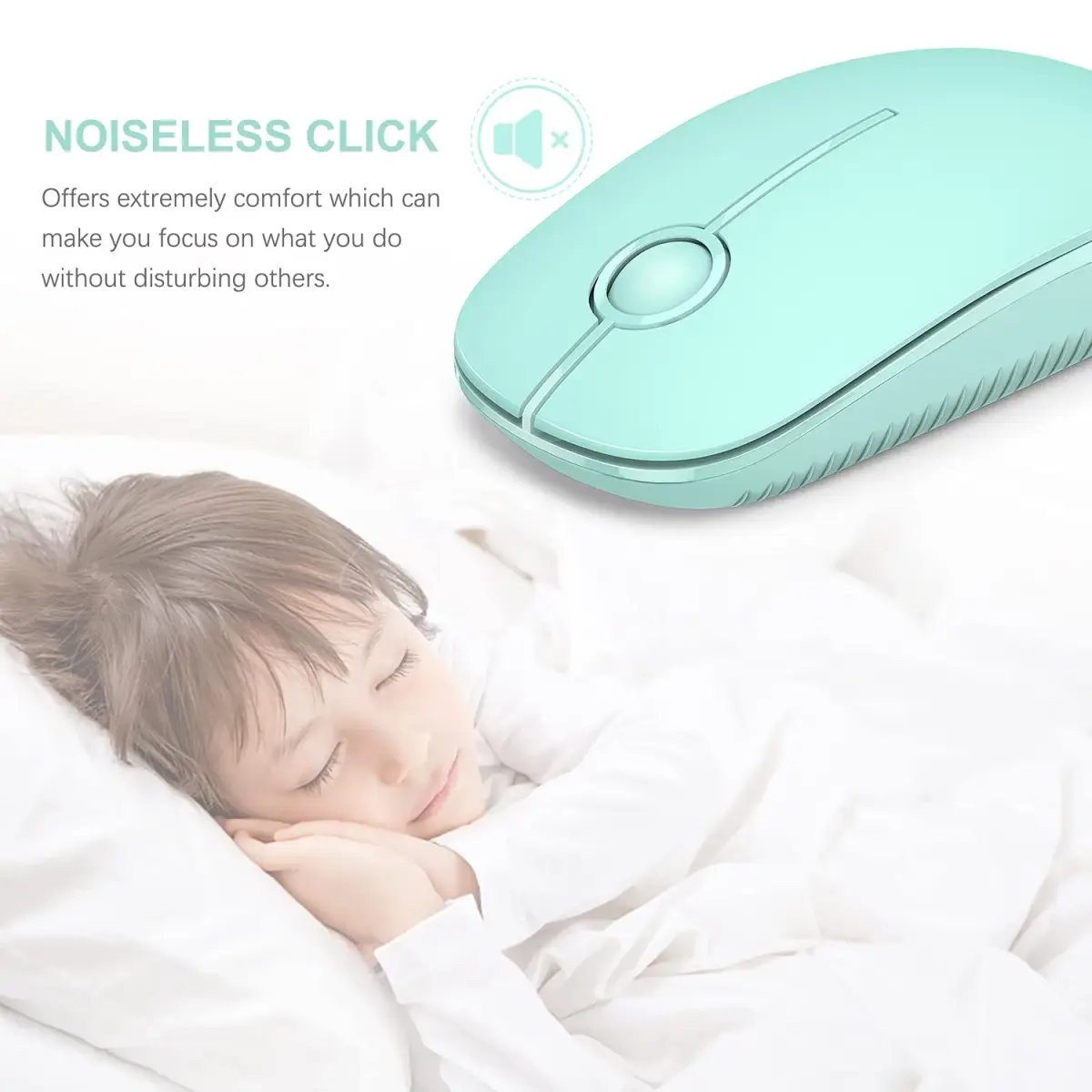 VssoPlor Wireless Mouse, 2.4G Slim Computer Laptop Mouse, Mint Green | Quiet Clicks & Stable Connection - view 2