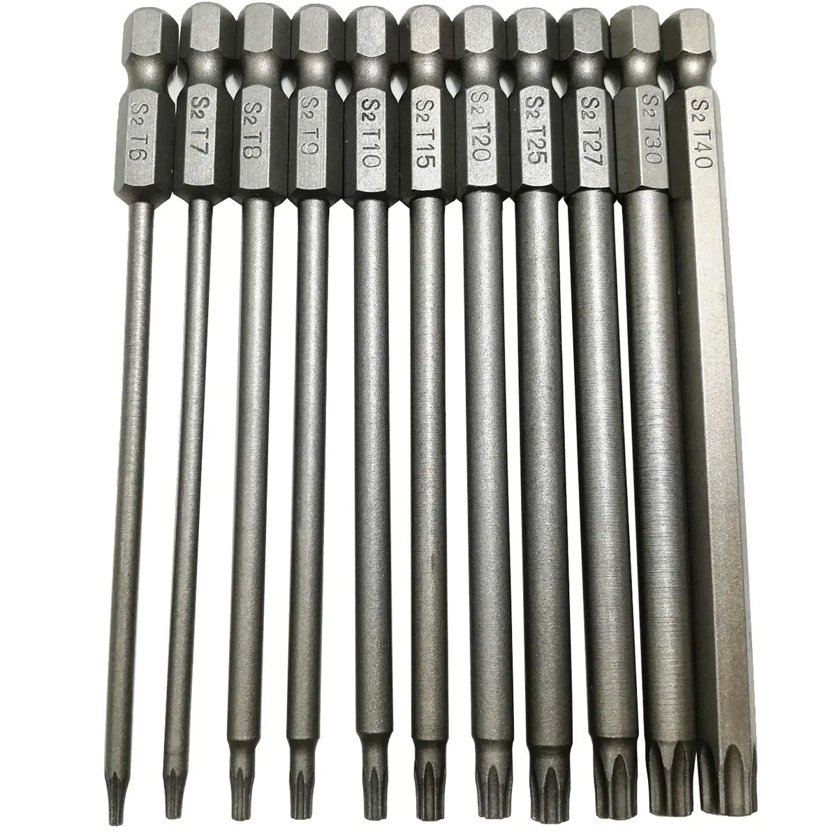 YDLQWCZ Long Torx Security Head Screwdriver Drill Set 1/4 Inch Hex Shank 11 Pieces 4 Inch Length | Durable S2 Steel Bits - main product image