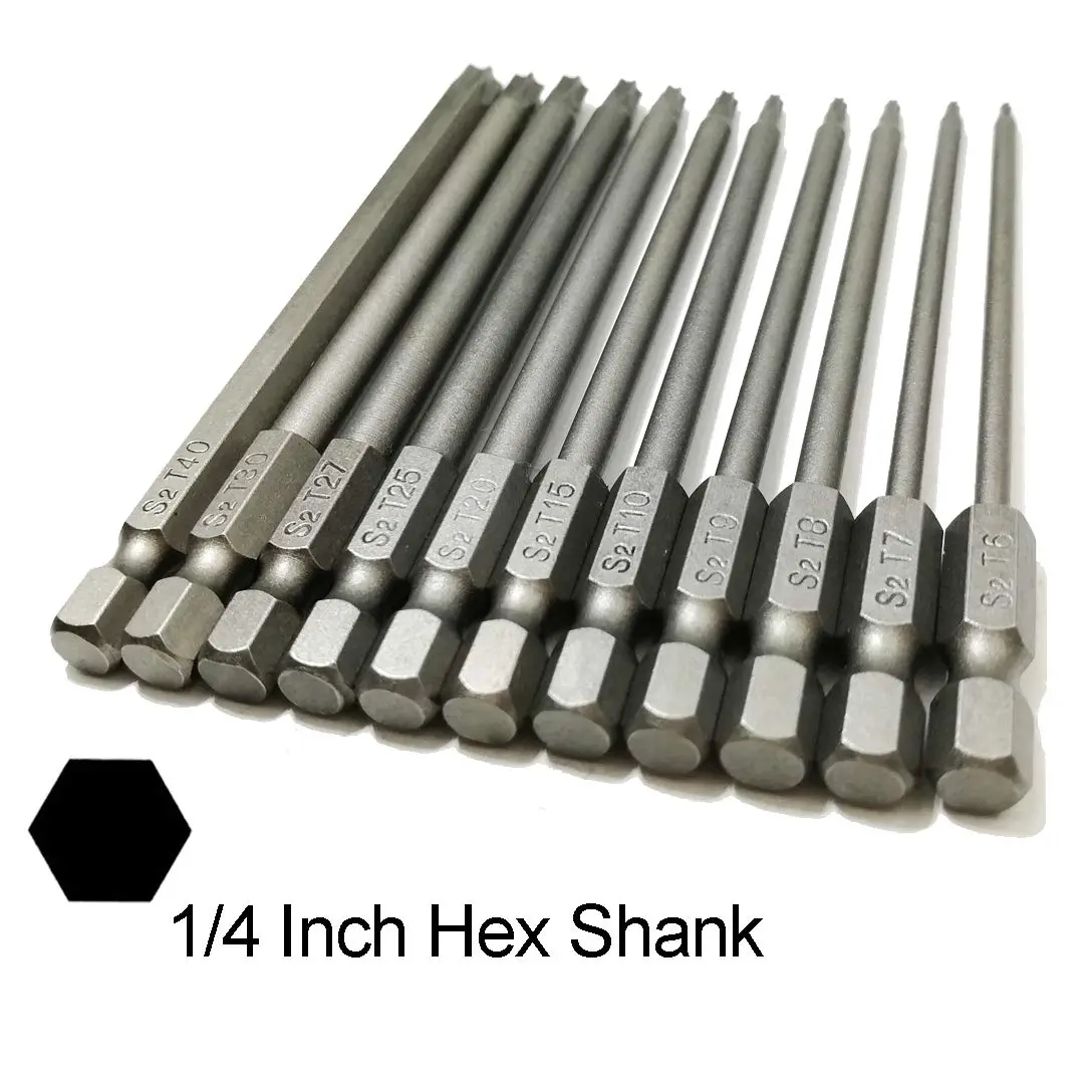 YDLQWCZ Long Torx Security Head Screwdriver Drill Set 1/4 Inch Hex Shank 11 Pieces 4 Inch Length | Durable S2 Steel Bits - view 3