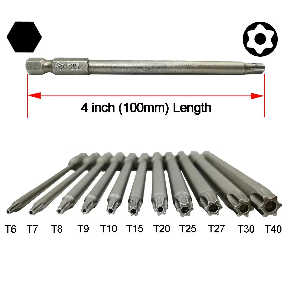 YDLQWCZ Long Torx Security Head Screwdriver Drill Set 1/4 Inch Hex Shank 11 Pieces 4 Inch Length | Durable S2 Steel Bits - view 4