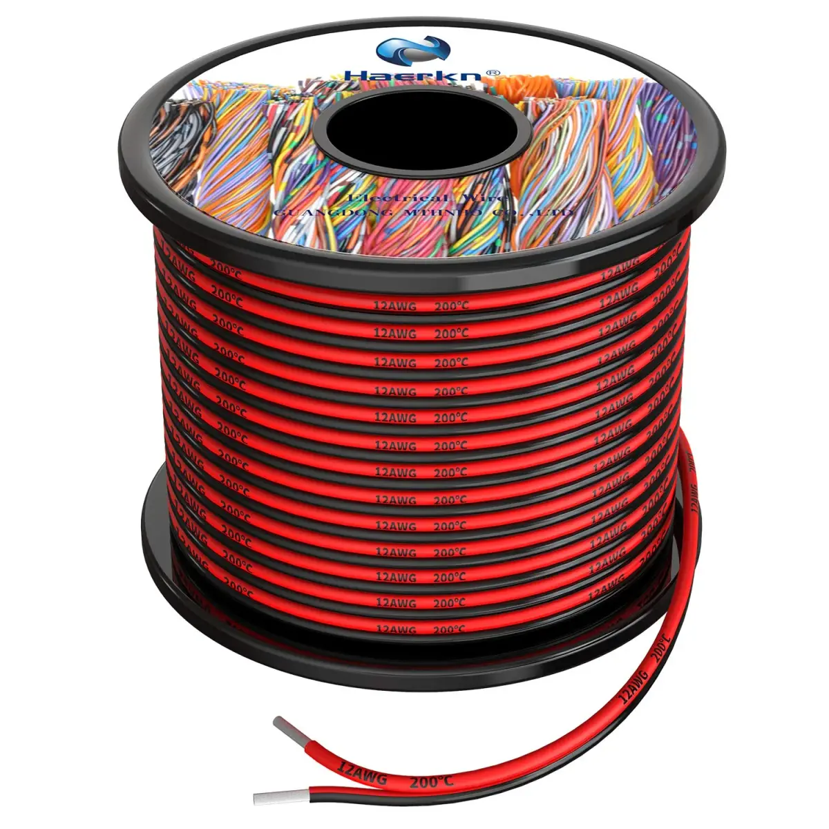 Haerkn 12 AWG Silicone Electrical Wire Cable 2 Cores 7.5 mm (25 ft Black, 25 ft Red) | 600V, 200°C Rated - main product image
