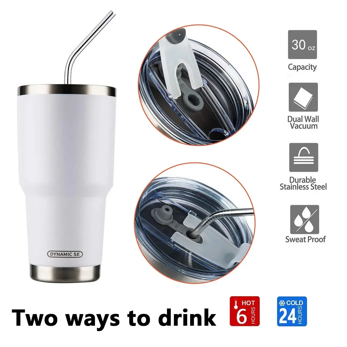 D·S White 30oz (887ml) Tumbler Set | Double Wall Vacuum Insulated Travel Coffee Mug - view 3