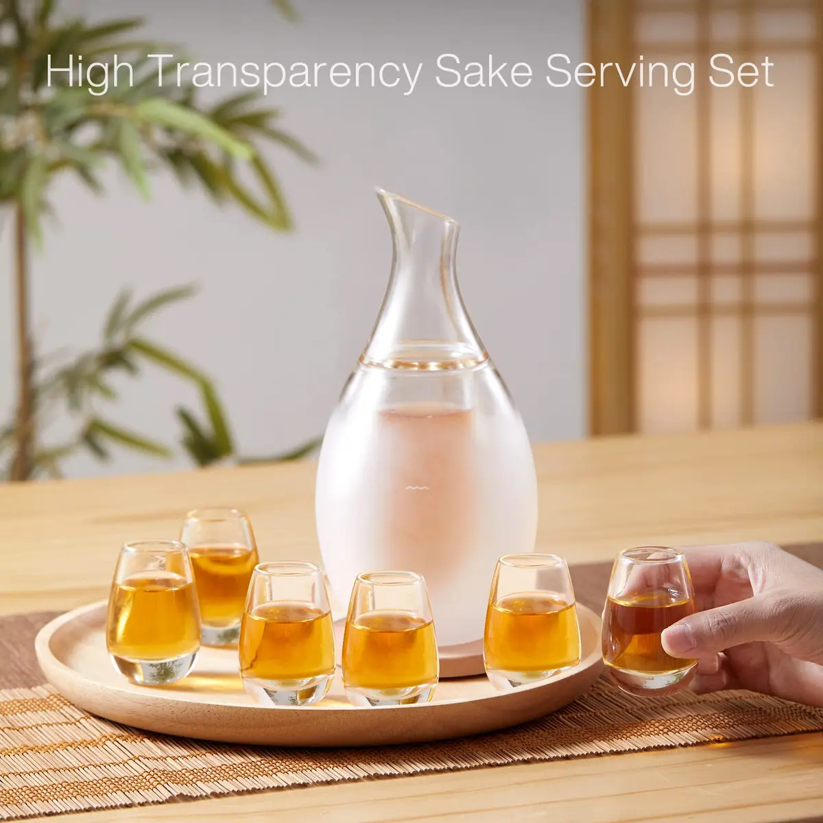 ZENS Sake Set with 6 Sake Cups, 250ml (8.5 Fl Oz) Borosilicate Glass | Modern Water-Drop Design - view 2