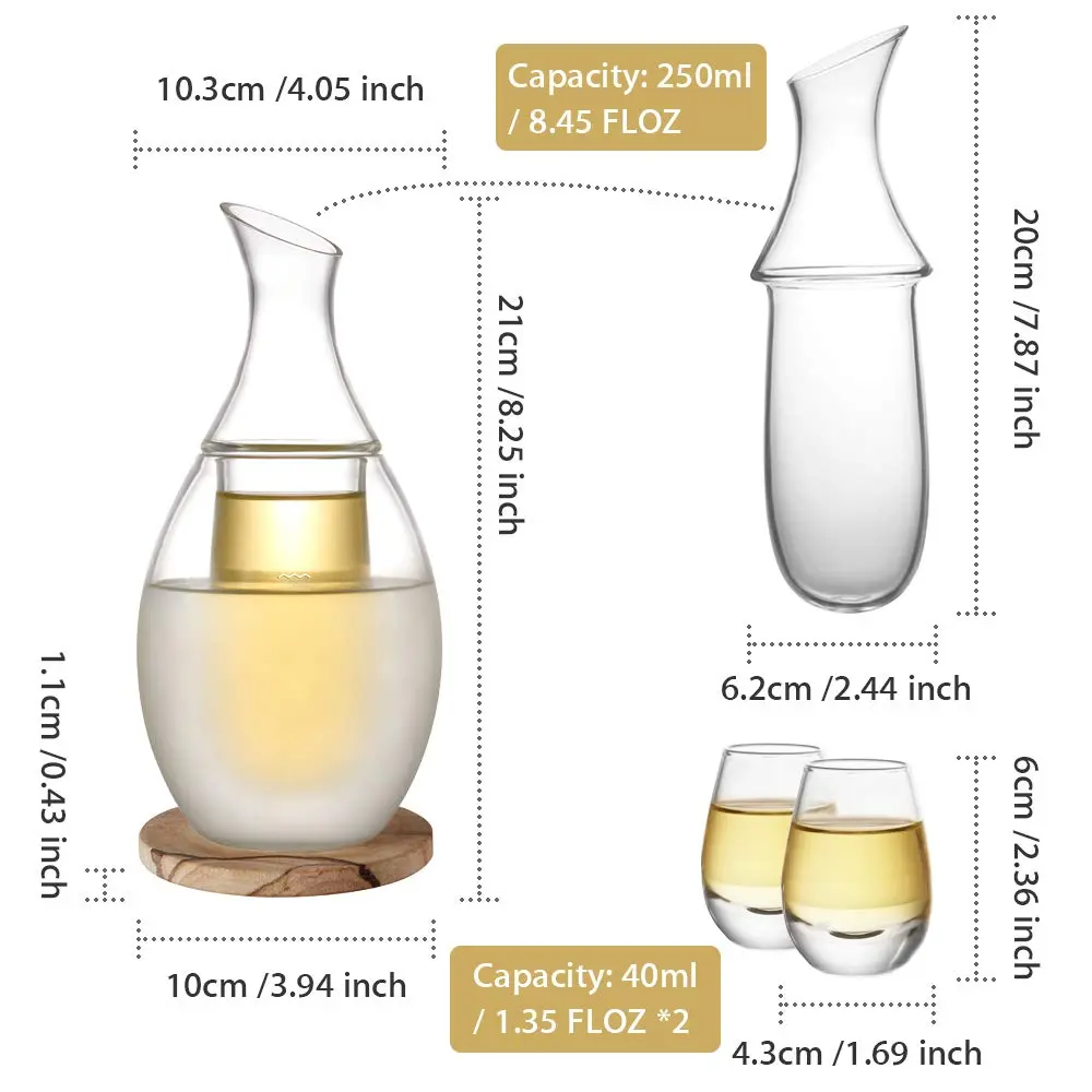 ZENS Sake Set with 6 Sake Cups, 250ml (8.5 Fl Oz) Borosilicate Glass | Modern Water-Drop Design - view 4