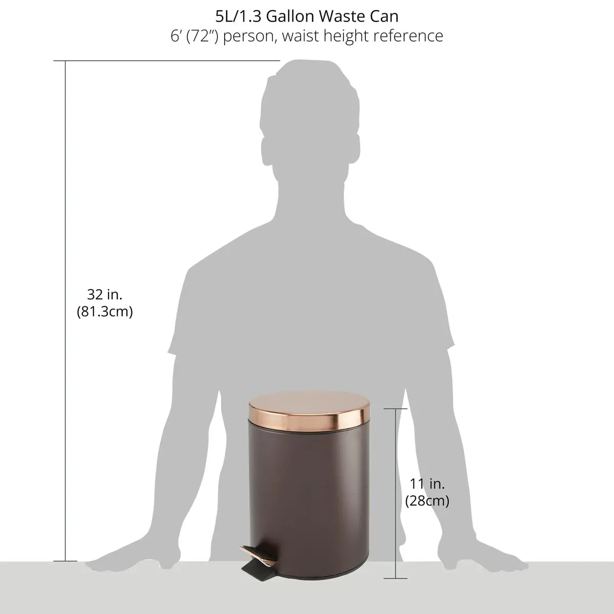 mDesign Pedal Bin - Metal Waste Bin with Pedal, Lid & Plastic Bucket Insert - 5L Capacity, Bronze/Rose Gold - view 5