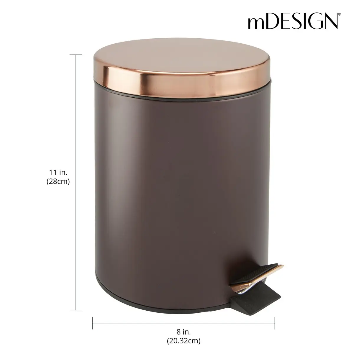 mDesign Pedal Bin - Metal Waste Bin with Pedal, Lid & Plastic Bucket Insert - 5L Capacity, Bronze/Rose Gold - view 4