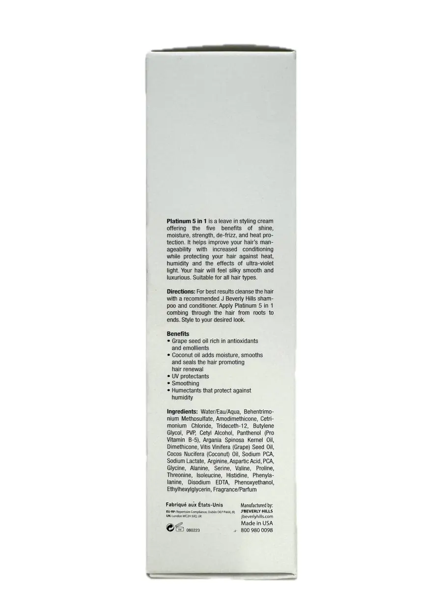 J Beverly Hills Platinum 5 In 1 Leave-in Styling Emulsion Cream, 100ml (3.4 Fl Oz) | Hair Strength & Manageability - view 5