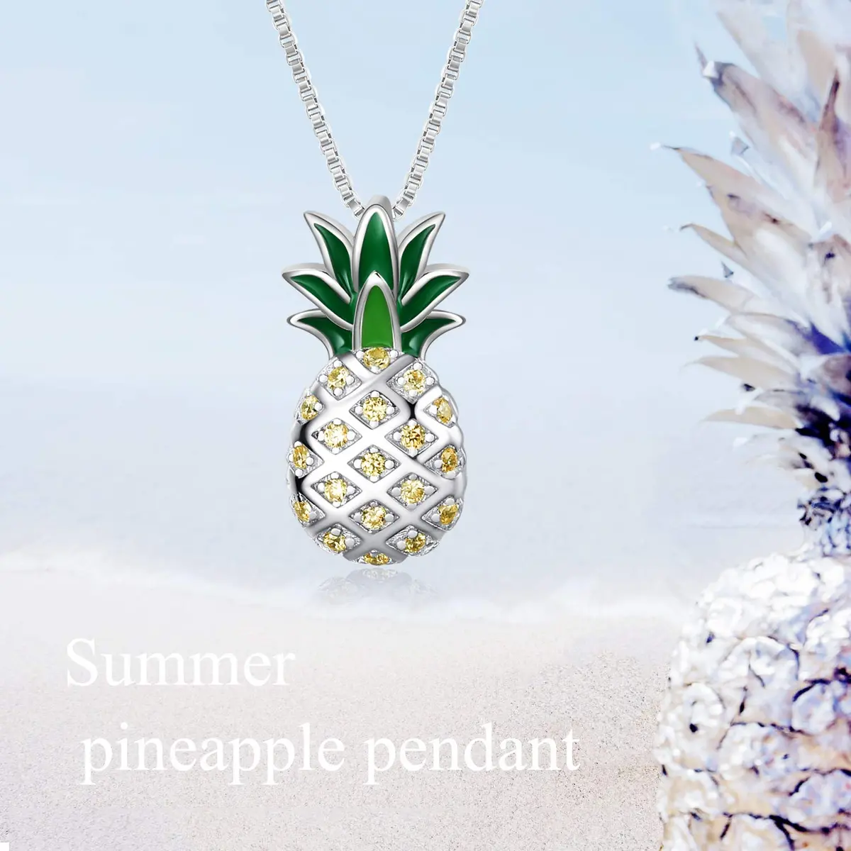 LUHE Pineapple Necklace Sterling Silver 20mm | Dainty Gift for Women & Teens - view 5
