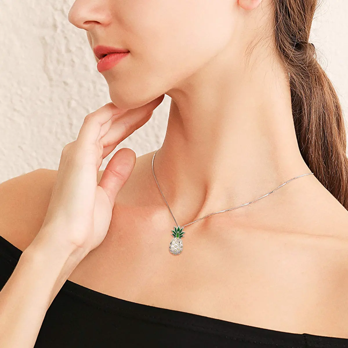 LUHE Pineapple Necklace Sterling Silver 20mm | Dainty Gift for Women & Teens - view 2