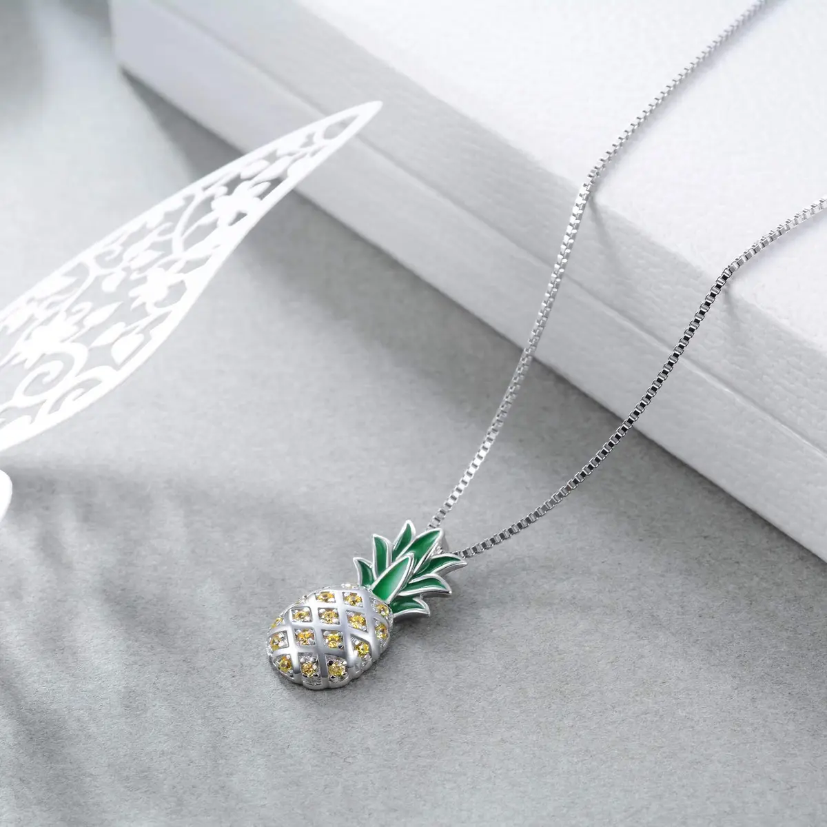 LUHE Pineapple Necklace Sterling Silver 20mm | Dainty Gift for Women & Teens - view 3