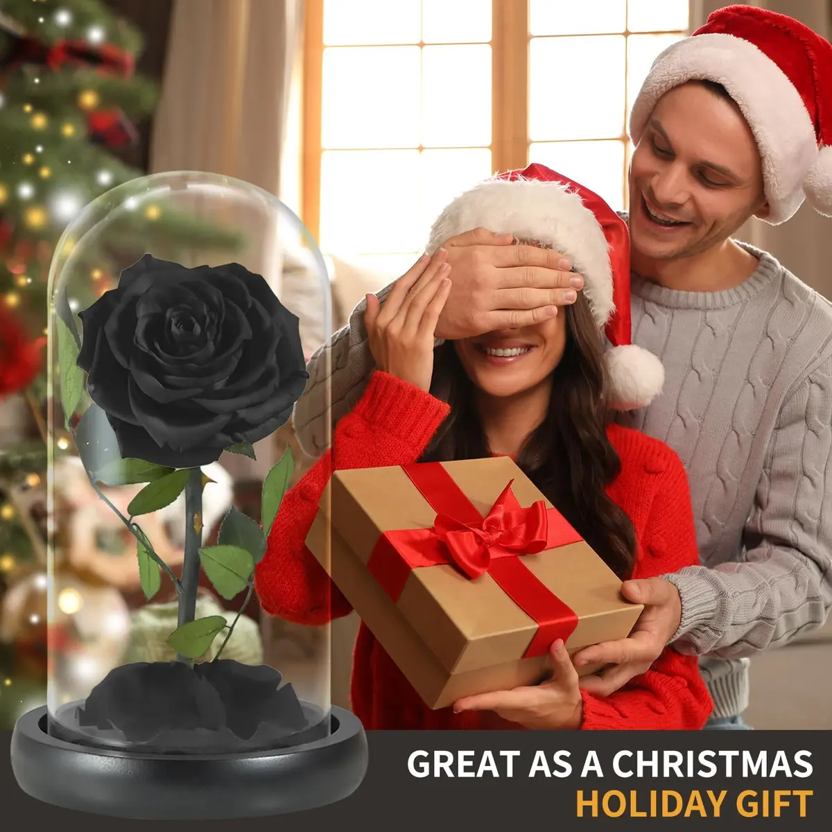 SW Forever Preserved Real Black Rose Flower in Glass Dome with Gift Box | 11.9 cm (4.7 inch) Diameter - view 5