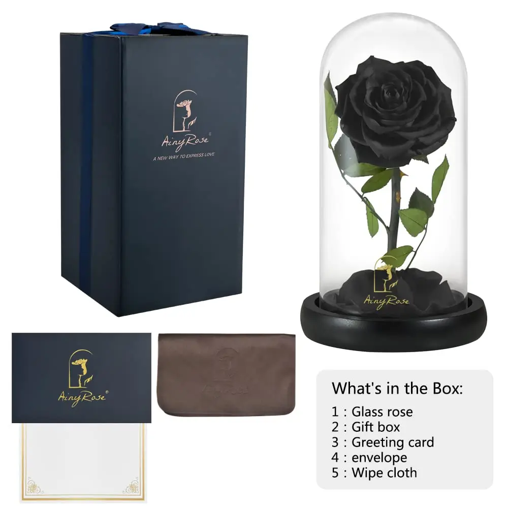 SW Forever Preserved Real Black Rose Flower in Glass Dome with Gift Box | 11.9 cm (4.7 inch) Diameter - view 7