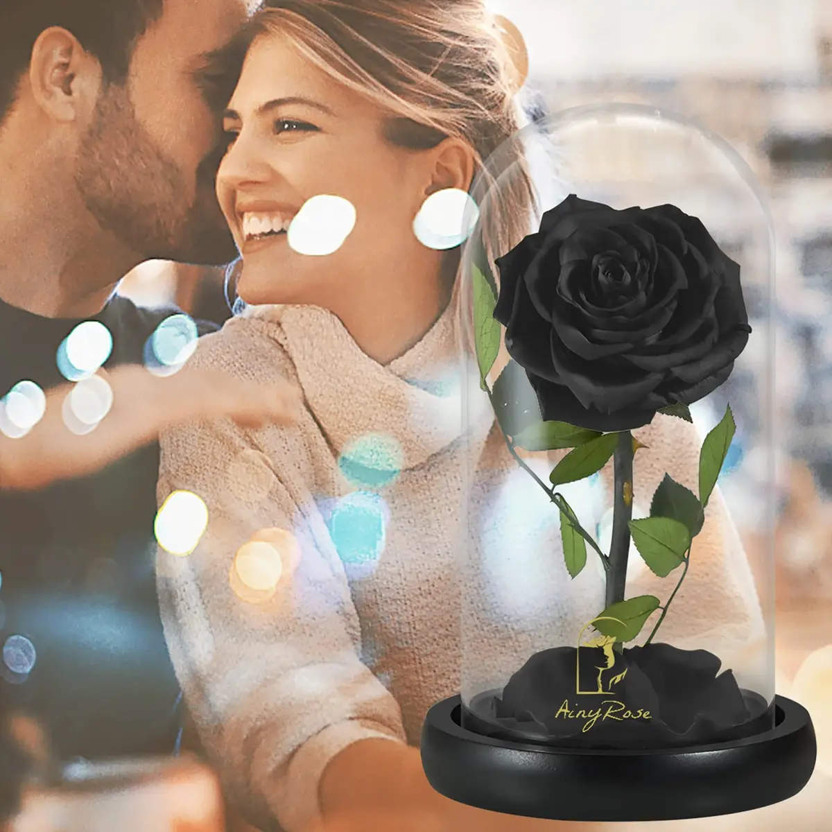 SW Forever Preserved Real Black Rose Flower in Glass Dome with Gift Box | 11.9 cm (4.7 inch) Diameter - view 2