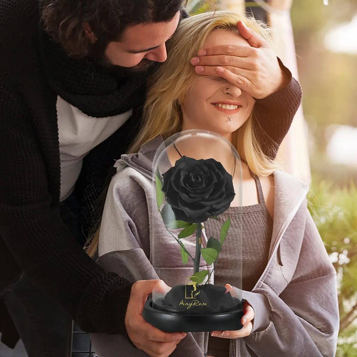 SW Forever Preserved Real Black Rose Flower in Glass Dome with Gift Box | 11.9 cm (4.7 inch) Diameter - view 4