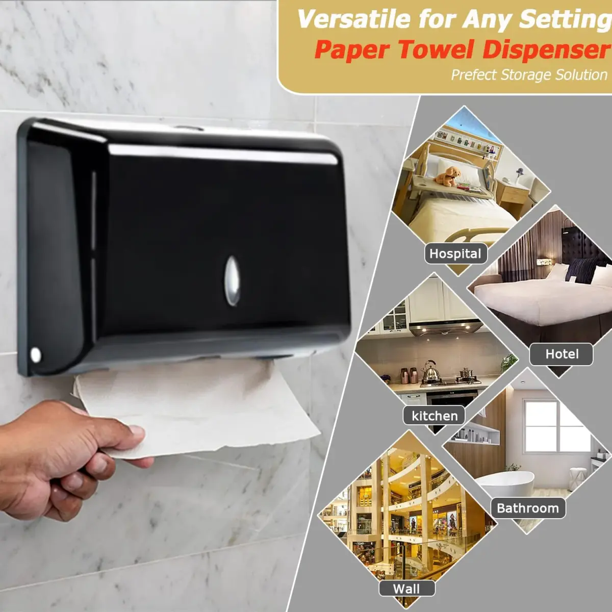 AIFUSI Black Paper Towel Dispenser | Wall Mount C-Fold/Multifold Holder for Bathroom, Kitchen (200 Sheet Capacity) - view 5