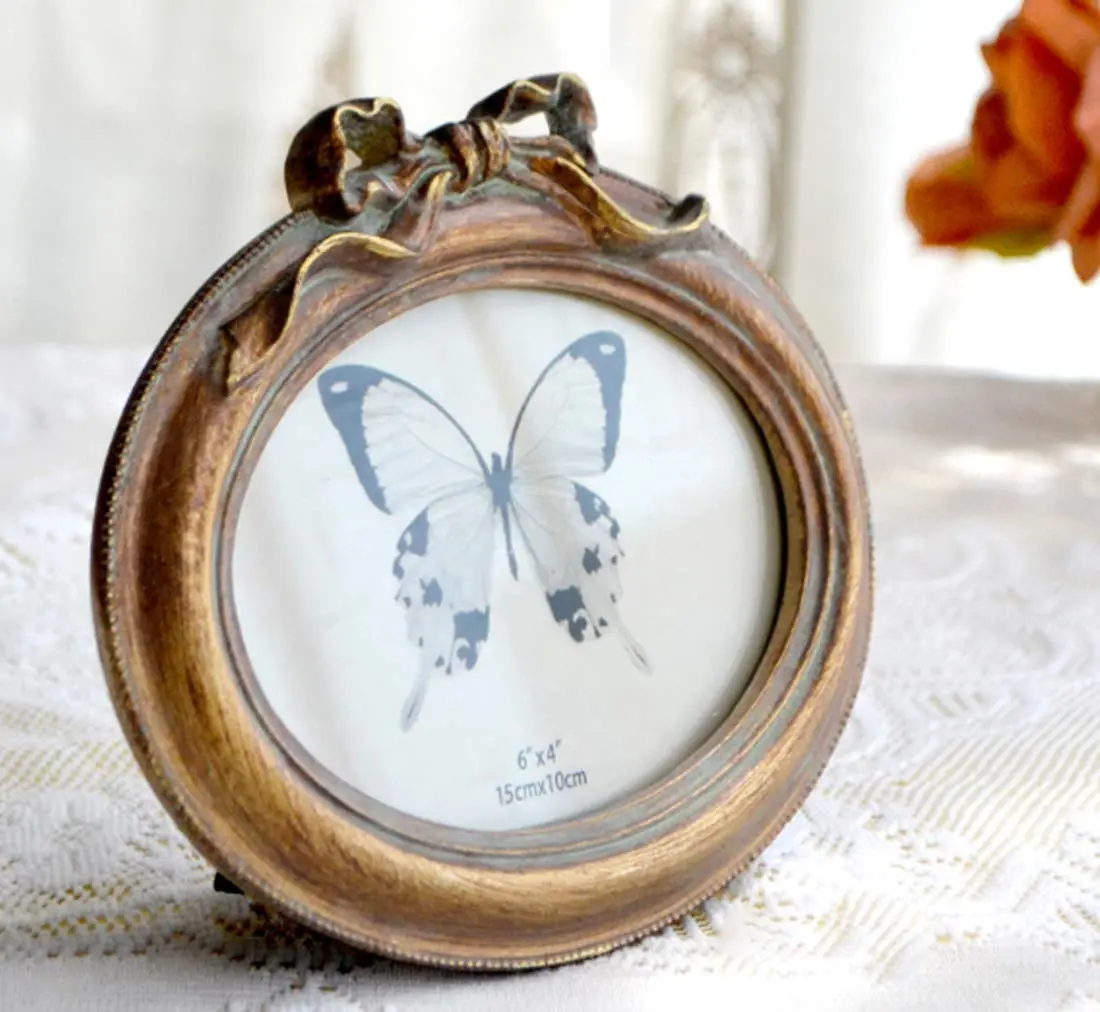 SIKOO Vintage Oval 4x6 Picture Frame Antique Ornate | Bronze Gold Resin with Glass Front - view 6