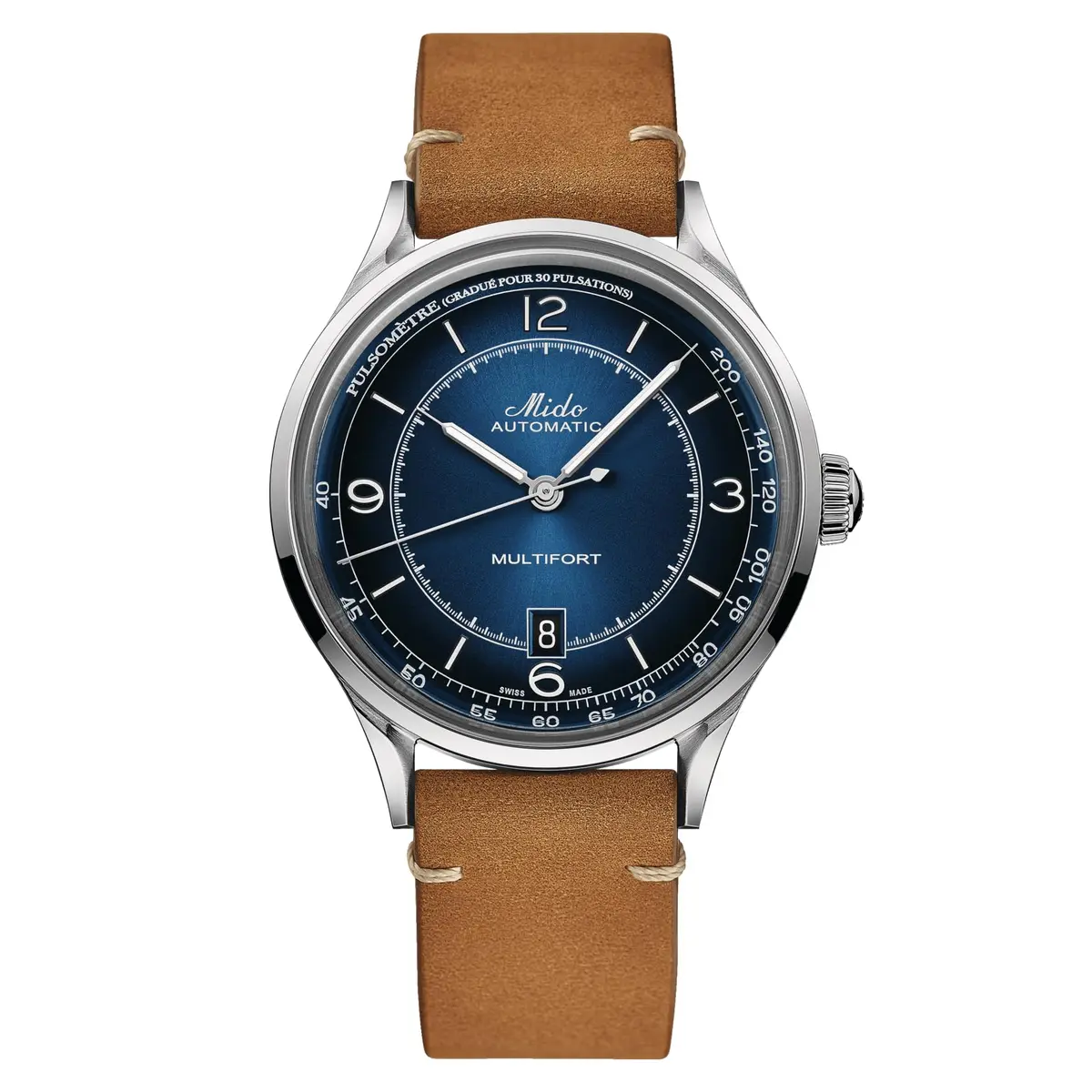 MIDO Multifort Patrimony Swiss Automatic Watch for Men - Blue Dial - 40mm Stainless Steel - Tan Leather Strap - main product image