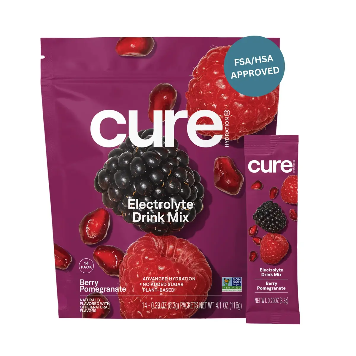 Cure Hydration Plant-Based Electrolyte Drink Mix Berry Pomegranate 14 Packets | Hydration Relief Powder - main product image