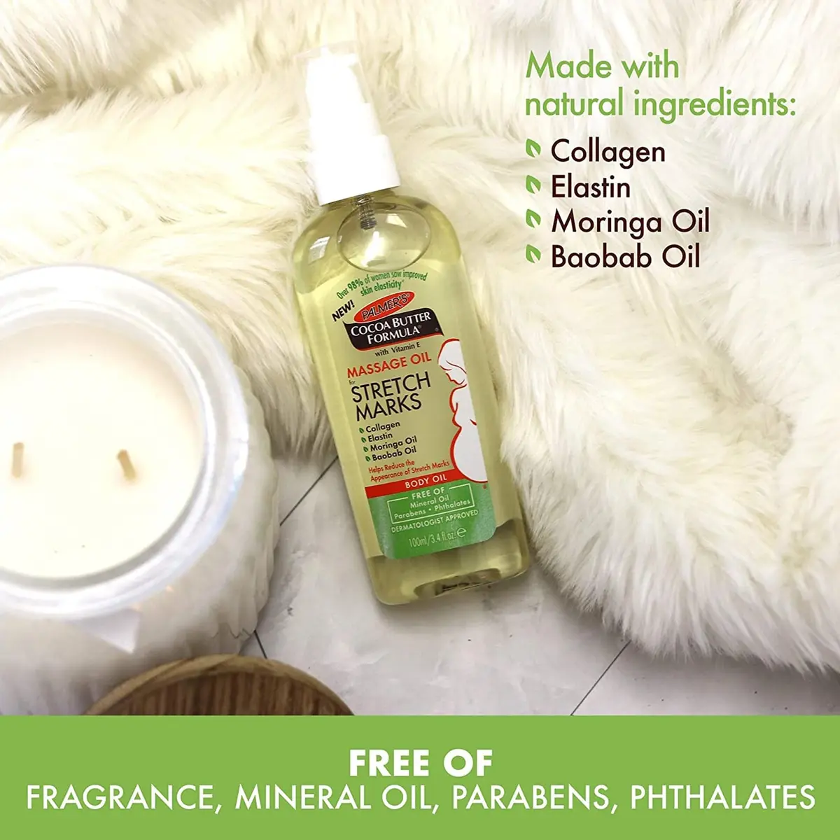 Palmer's Cocoa Butter Formula Massage Oil 100ml (3.4 Fl Oz) | Fragrance-Free Stretch Mark Oil - view 4