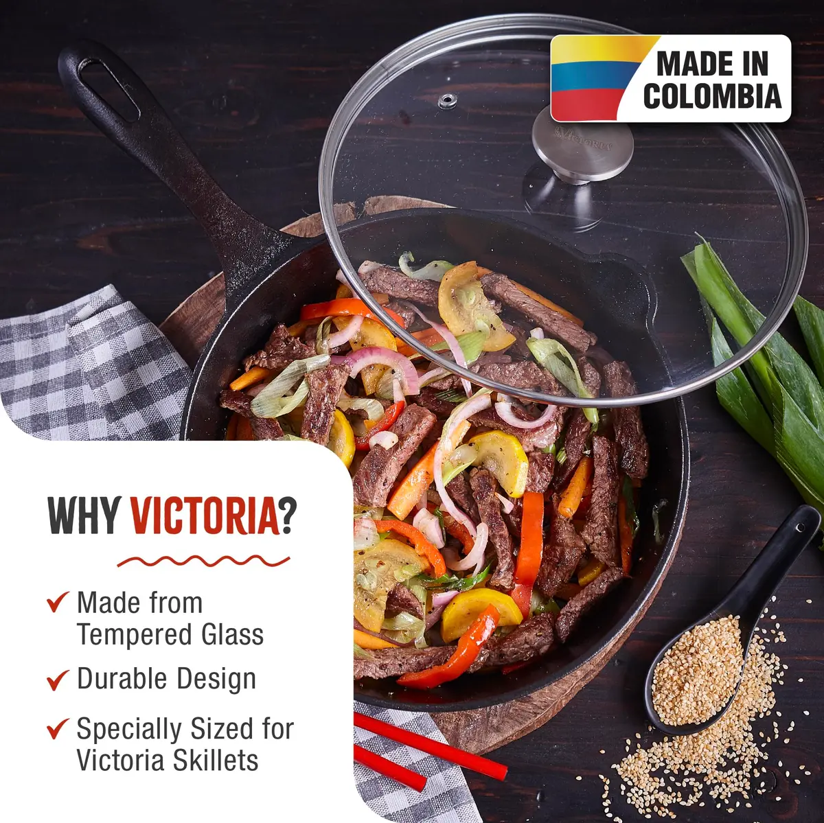 Victoria 9.5-Inch Tempered Glass Lid for 10-Inch Skillet | Oven-Safe Up to 450°F, Dishwasher-Safe, Stainless Steel Vent & Handle - view 2