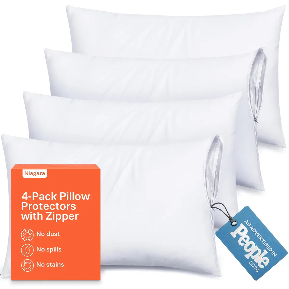 Niagara Sleep Solution Ultra Soft Pillow Protectors with Zipper King Size | Breathable Microfiber, Set of 4, White - main product image