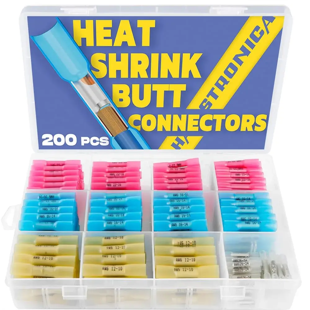 haisstronica 200PCS Marine Grade Heat Shrink Wire Butt Connectors 26-10 AWG | Waterproof Tinned Copper Splice - main product image
