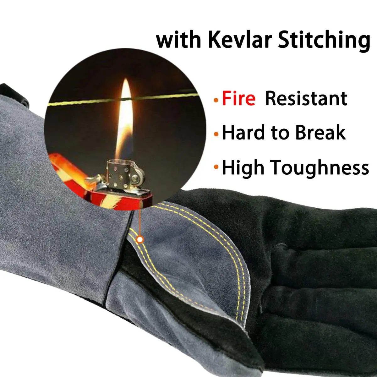 WZQH 16-inch Heat Resistant Welding Gloves, Large, Black-Gray | CTC Level 4 Certified - view 3