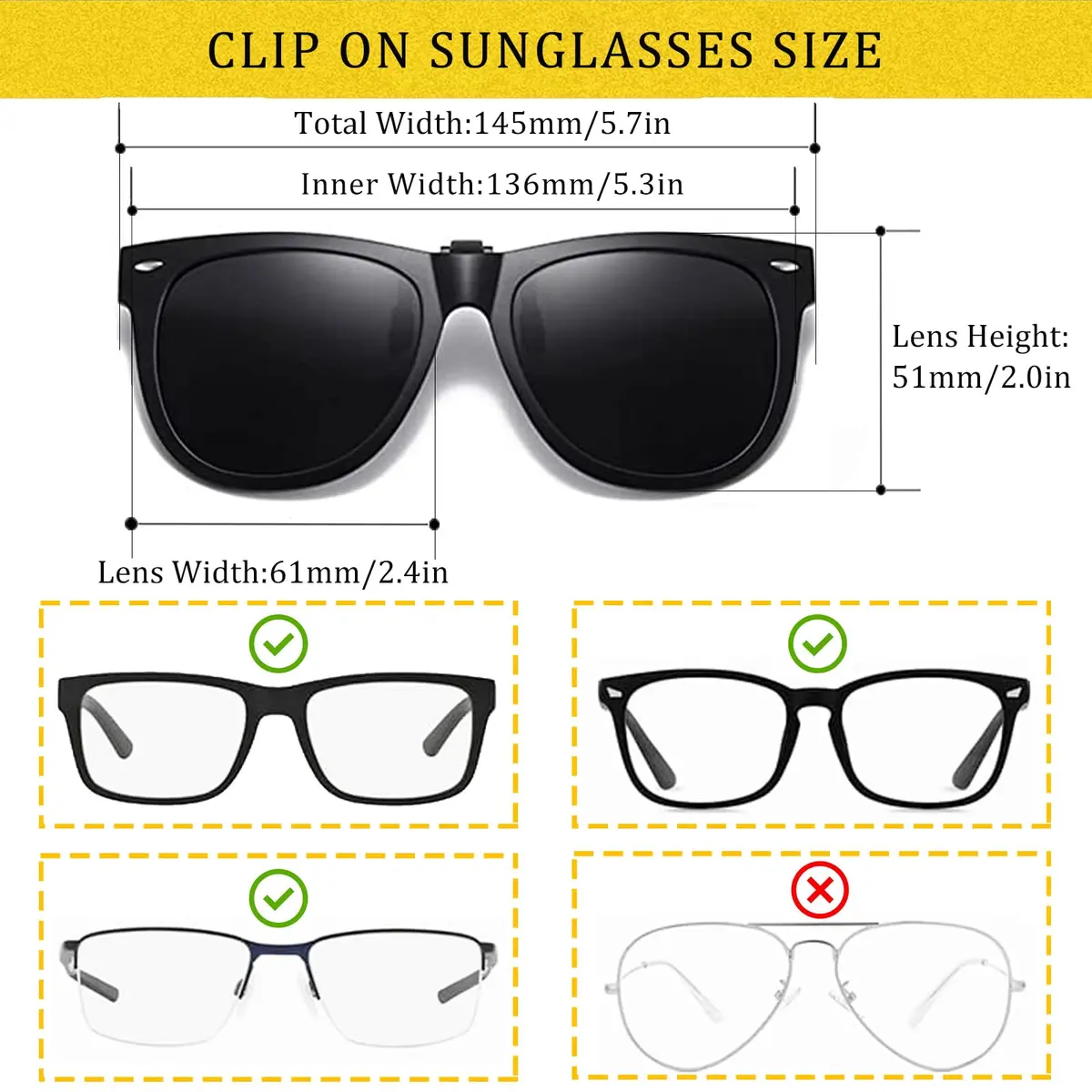 FRAZALA Polarized Clip-on Sunglasses over Prescription Glasses UV 400 Protection Unisex Aviator (Black) | Flip Up Design, Anti-Glare, UV Shield - view 2