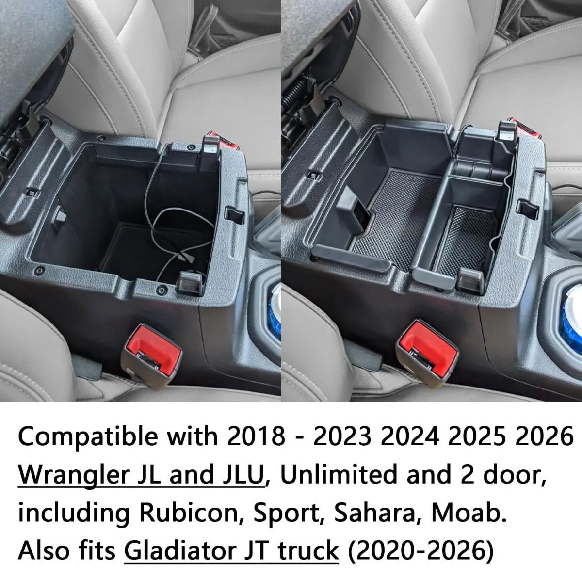 EDBETOS Center Console Organizer Tray for Jeep Wrangler JL/JT 2018-2024 | Black ABS Plastic with Rubber Liner - view 3