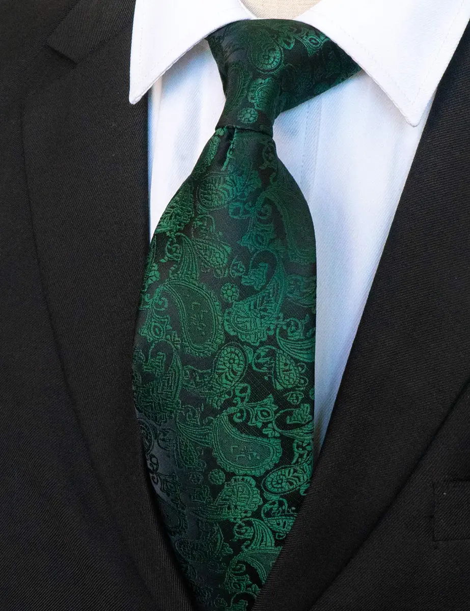 JEMYGINS Dark Green Paisley Tie Wedding Business Silk Necktie & Pocket Square, 150cm | Elegant Paisley Design for Men - view 4