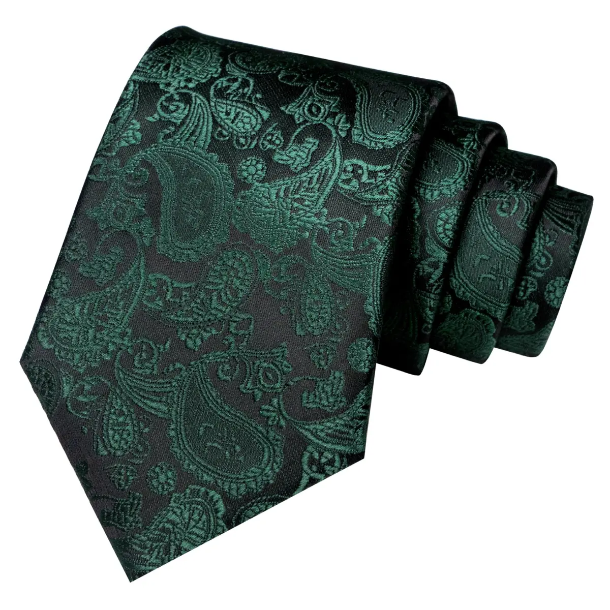 JEMYGINS Dark Green Paisley Tie Wedding Business Silk Necktie & Pocket Square, 150cm | Elegant Paisley Design for Men - view 3