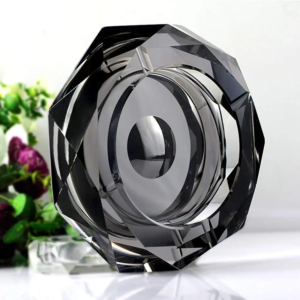 Amlong Crystal Octagon Black Crystal Ashtray 5 Inch | Elegant Cigarette & Cigar Holder - main product image
