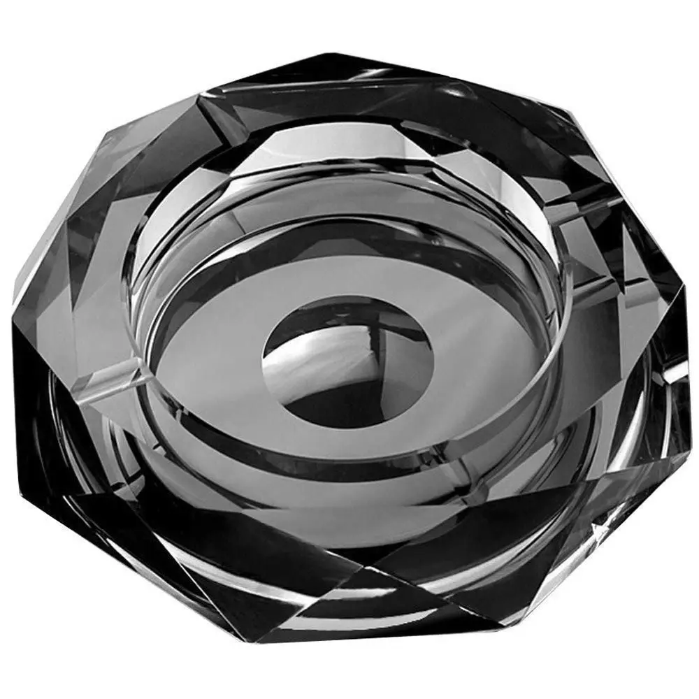 Amlong Crystal Octagon Black Crystal Ashtray 5 Inch | Elegant Cigarette & Cigar Holder - view 2