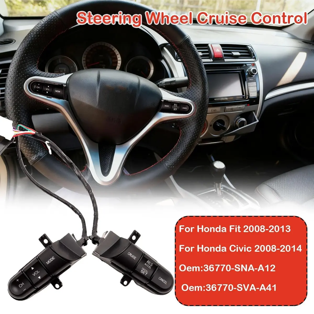 Malcayang Steering Wheel Cruise Audio Switch for Honda Civic 2006-2008 | OE-Quality Control Buttons - view 2