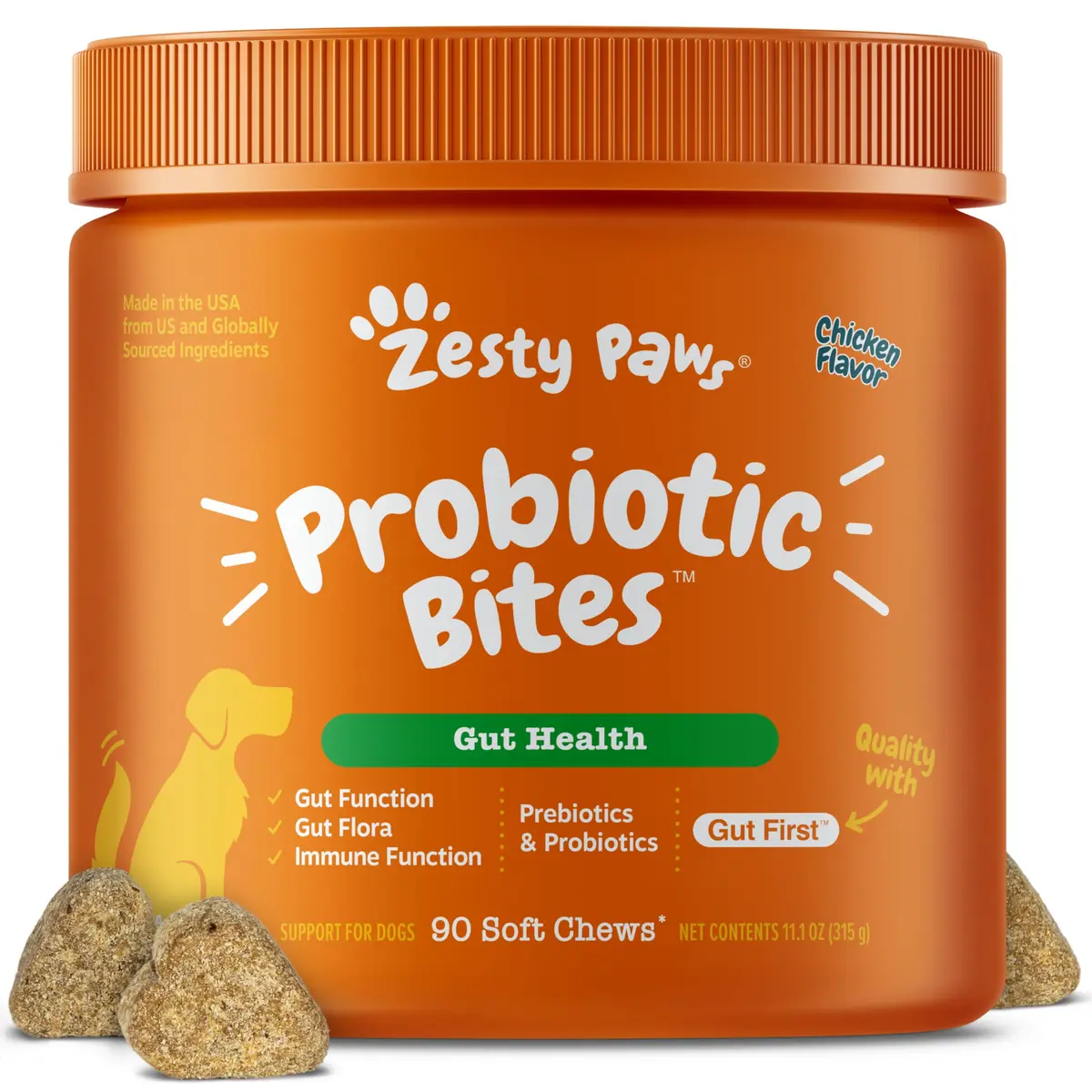 Zesty Paws Probiotics for Dogs - Gut Health, Chicken, 90 Ct | Supports Digestive & Immune Health - main product image