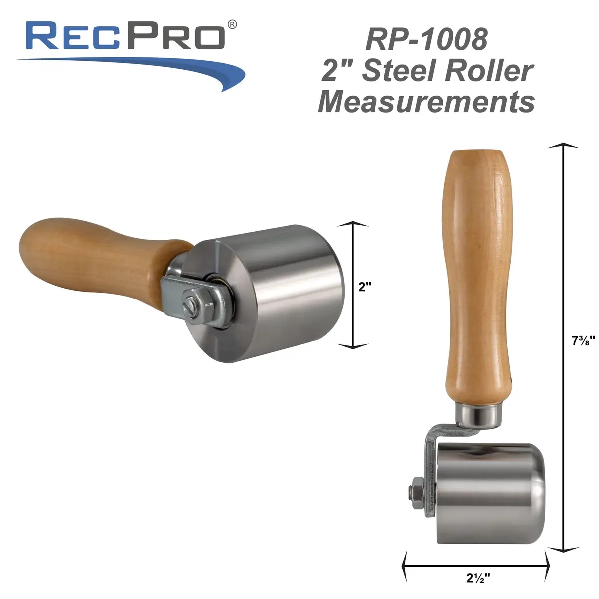 RecPro 2" Steel Roller with Wood Handle for Sealant Tape | RV Roof Repair | Sealant Steel Seam Roller 1-1/2" X 2" Radius Edge - view 3