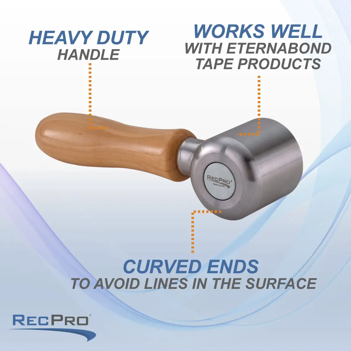 RecPro 2" Steel Roller with Wood Handle for Sealant Tape | RV Roof Repair | Sealant Steel Seam Roller 1-1/2" X 2" Radius Edge - view 4