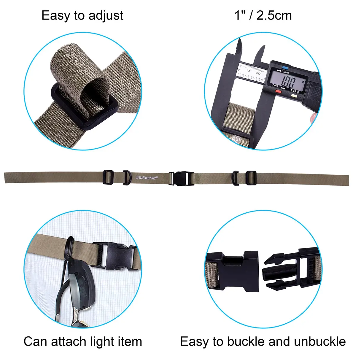 Wisdompro Backpack Chest Strap, Heavy Duty Webbing, Khaki | Adjustable Shoulder Strap for Outdoor Activities - view 4