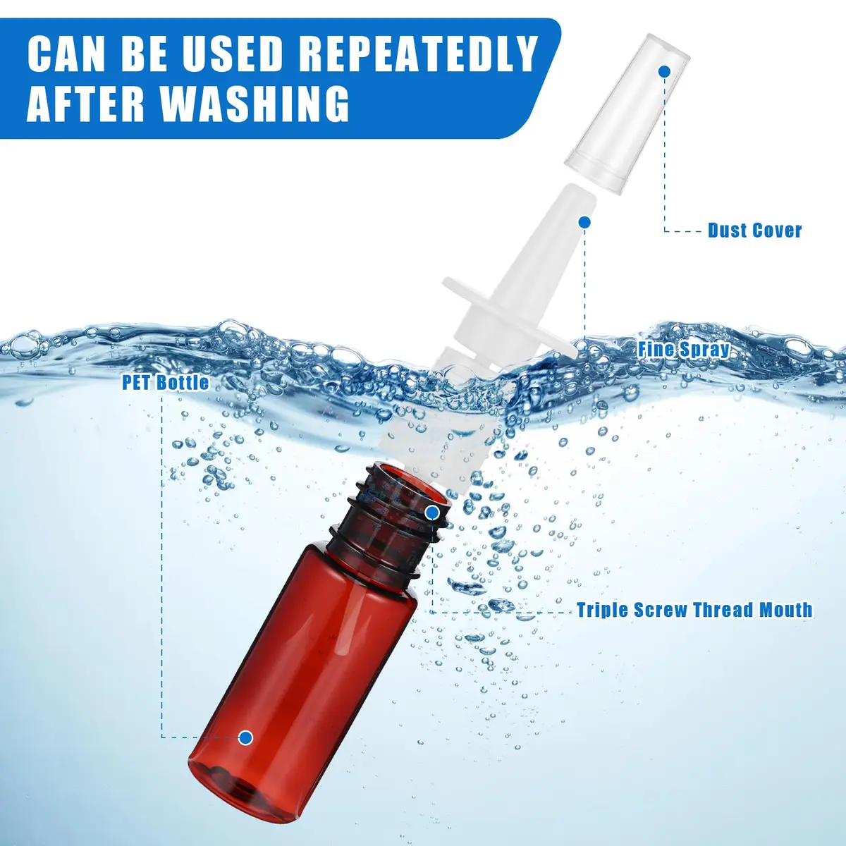 ARTIBETTER 15ml Refillable Nasal Spray Bottle Amber Plastic | Compact Leakproof Mist for Travel & Personal Care - view 5