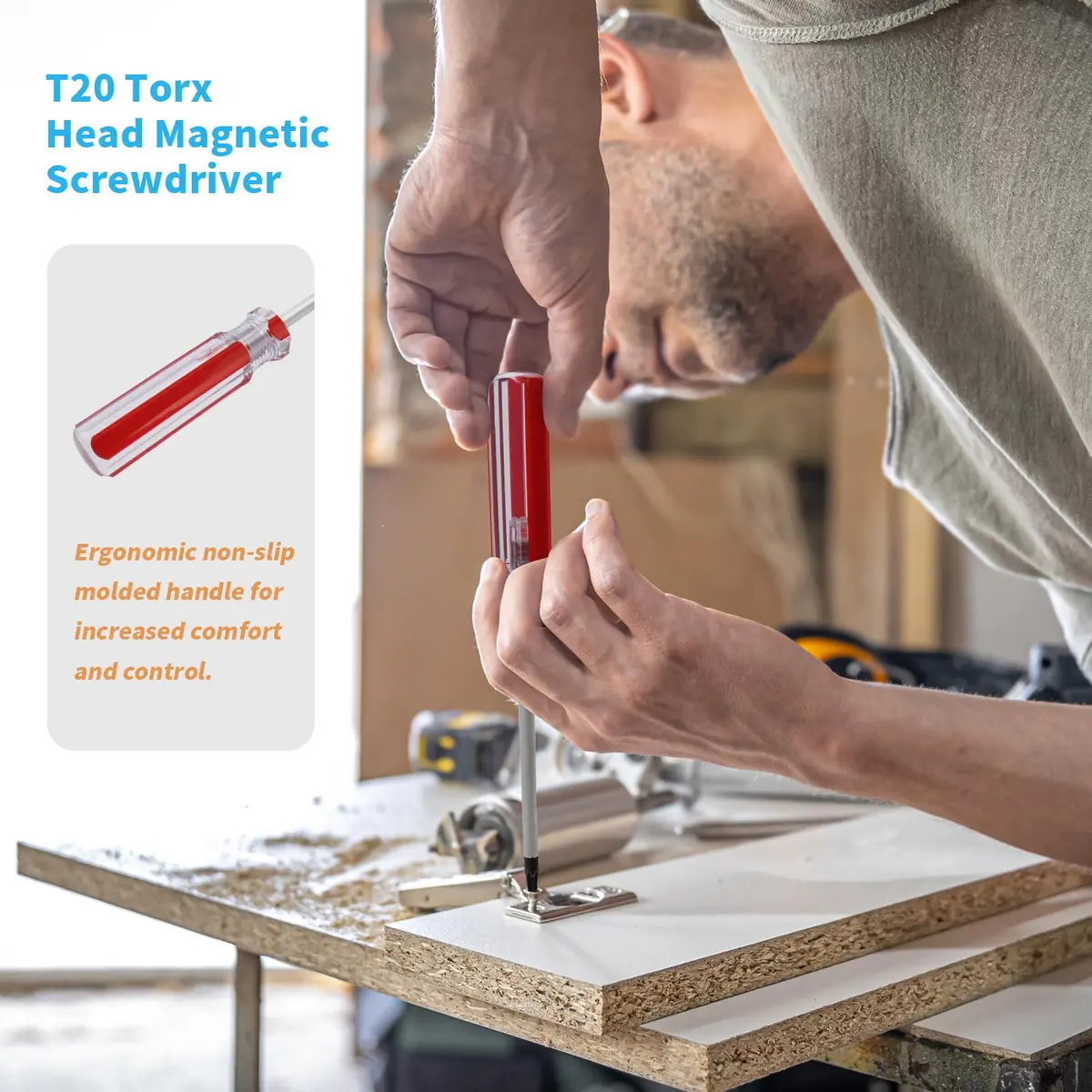 Antrader T20 5mm Magnetic Tip Plastic Grip Torx Security Screwdriver | Chrome Vanadium Steel, Red Handle - view 4