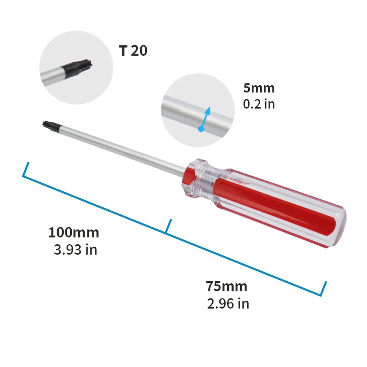 Antrader T20 5mm Magnetic Tip Plastic Grip Torx Security Screwdriver | Chrome Vanadium Steel, Red Handle - view 3