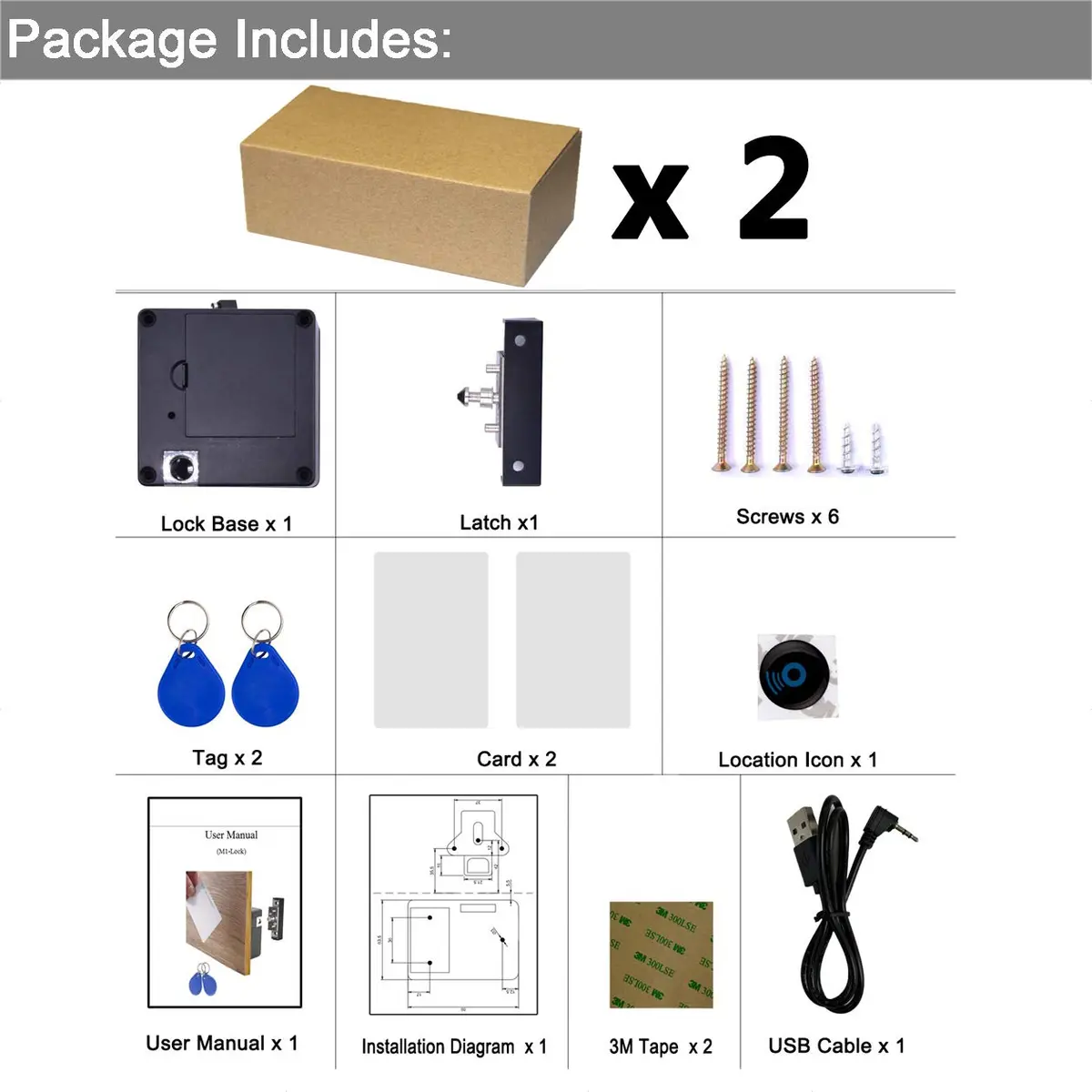 WOOCH RFID Lock Electronic Cabinet Lock 2 Pack | Hidden DIY Lock with USB Cable for Wooden Cabinets - view 7