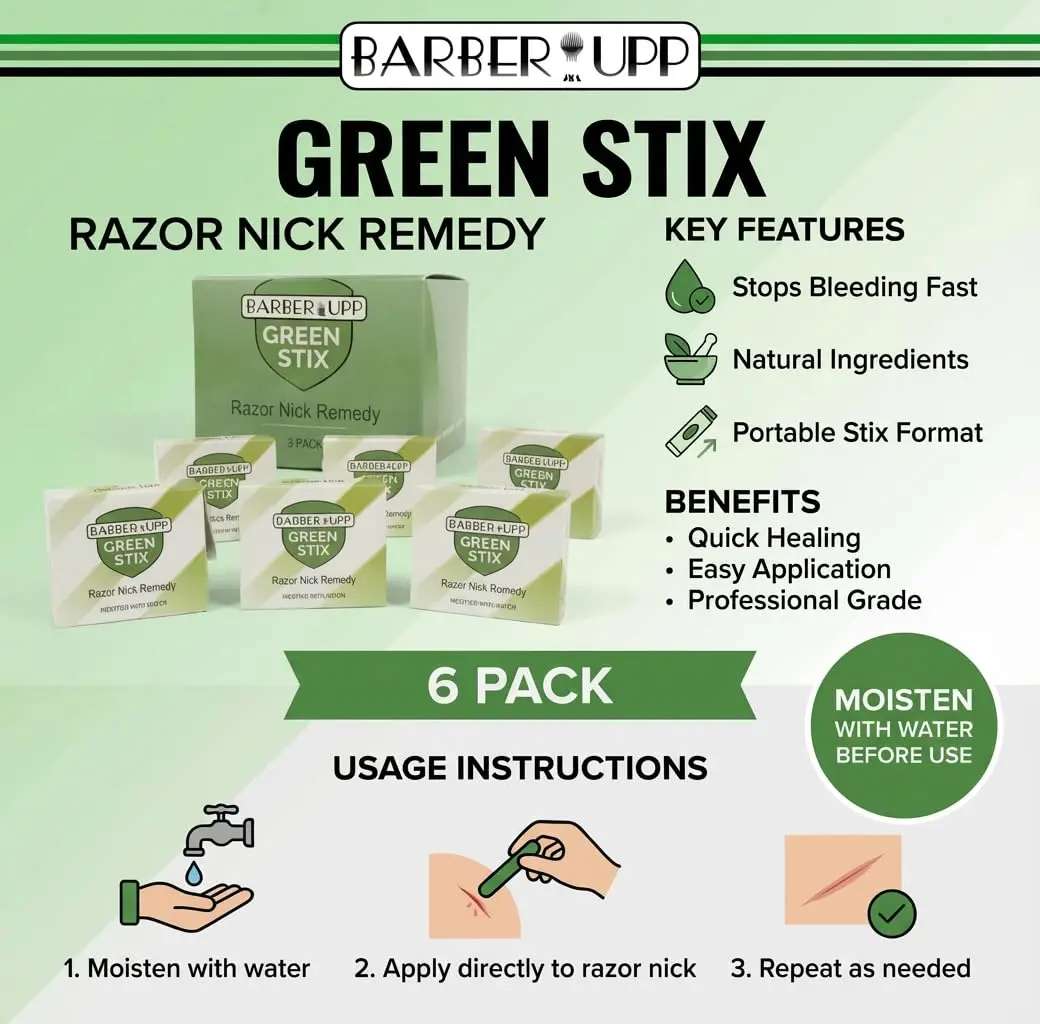 BARBERUPP Styptic Sticks for Razor Nicks 6 Pack | Stops Bleeding Fast, Sanitary & Fragrance-Free (120 Sticks) - view 2