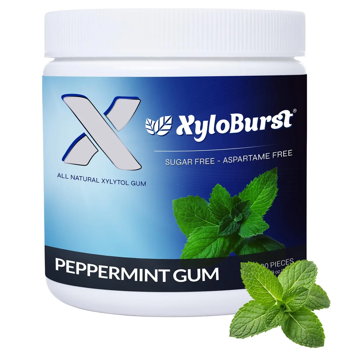 XyloBurst Peppermint Xylitol Chewing Gum 300 Pieces (100 Count Jar, Pack of 3) | Sugar-Free, Gluten-Free, Keto Friendly - view 2